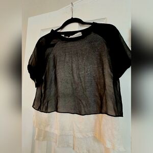 Chic Black and White Silk and Cotton Women's Top